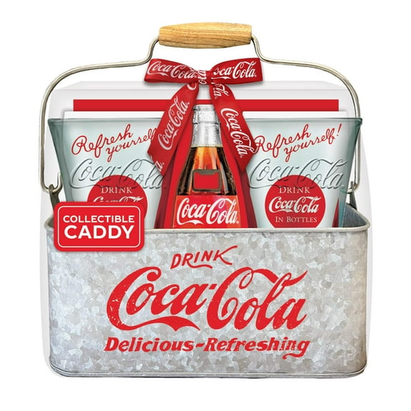 4 Piece Coca-Cola Vintage Style Drinking Glasses Gift Set w/ Collectible Tin Caddy