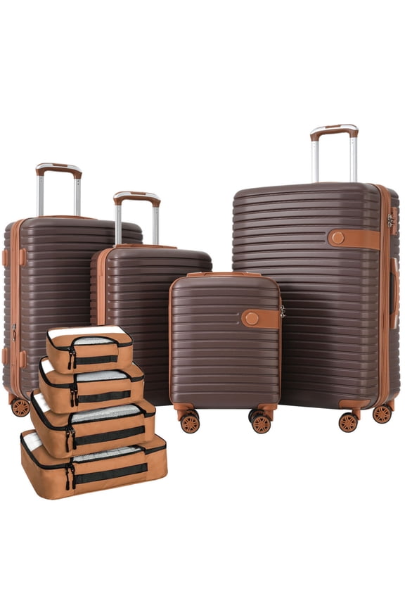 4-Piece Coffee ABS Expandable Hard Shell Luggage Set with 4 Packing Cubes, TSA Lock, Silent 360 Double Spinner Wheels, 16/20/24/28 Inch Nestable Family Travel Suitcase Combo