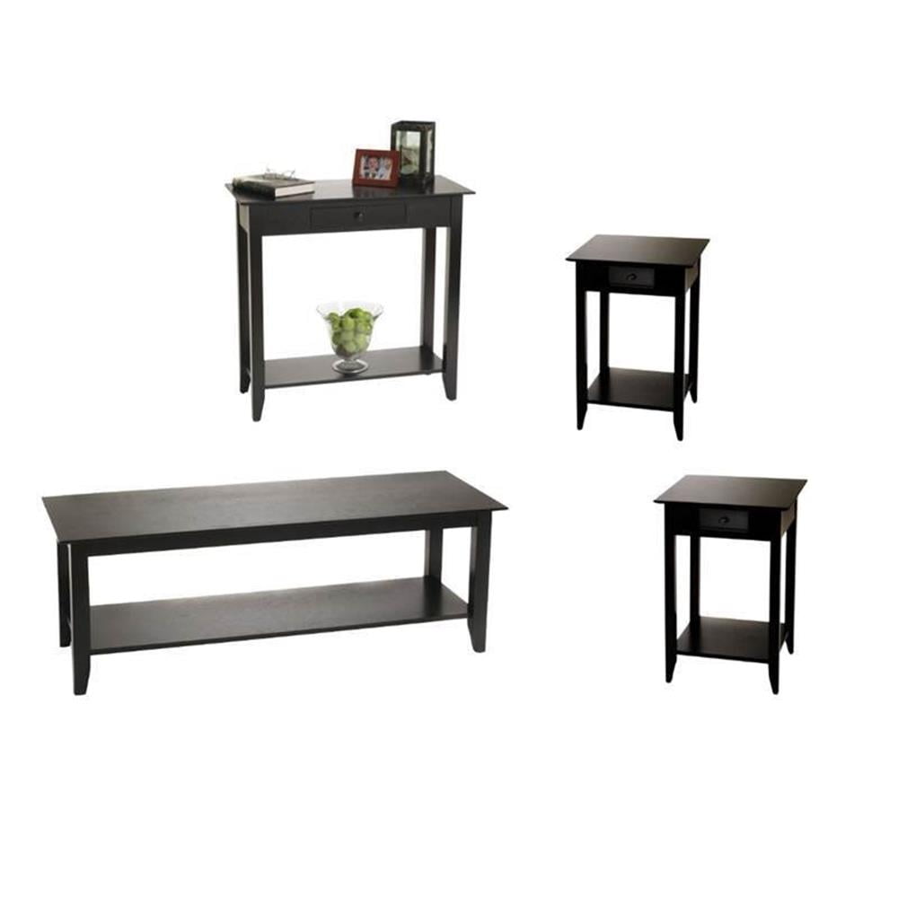 4 Piece Coffee Table Set with Coffee Table Set of 2 End Tables and Hall Table Black