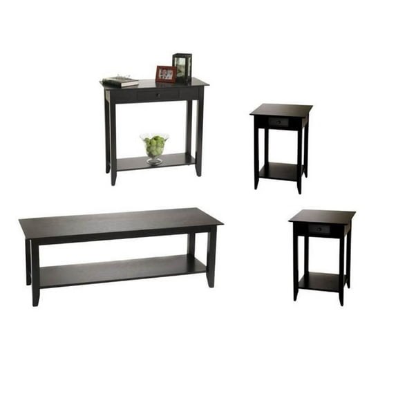 4 Piece Coffee Table Set with Coffee Table, (Set of 2) End Tables and Hall Table, Black