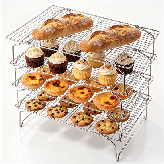 Vesteel 4-Tier Cooling Racks, Stainless Steel Stackable Grid Baking Racks, Collapsible Wire Racks for Cooking Grilling Roasting, Oven & Dishwasher Safe, 15’’ x 10’’
