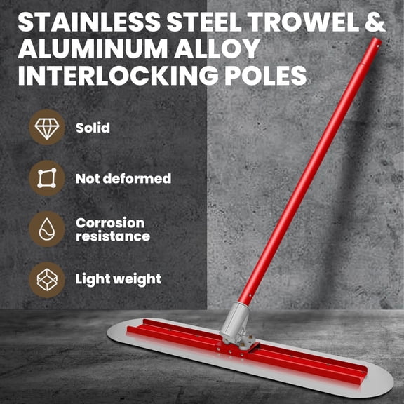 4-Piece Concrete Bull Float Kit, 48x12 Inch Round End Stainless Steel Trowel with Telescopic Aluminum Poles for Sidewalks, Parking Lots and Small Parking Areas