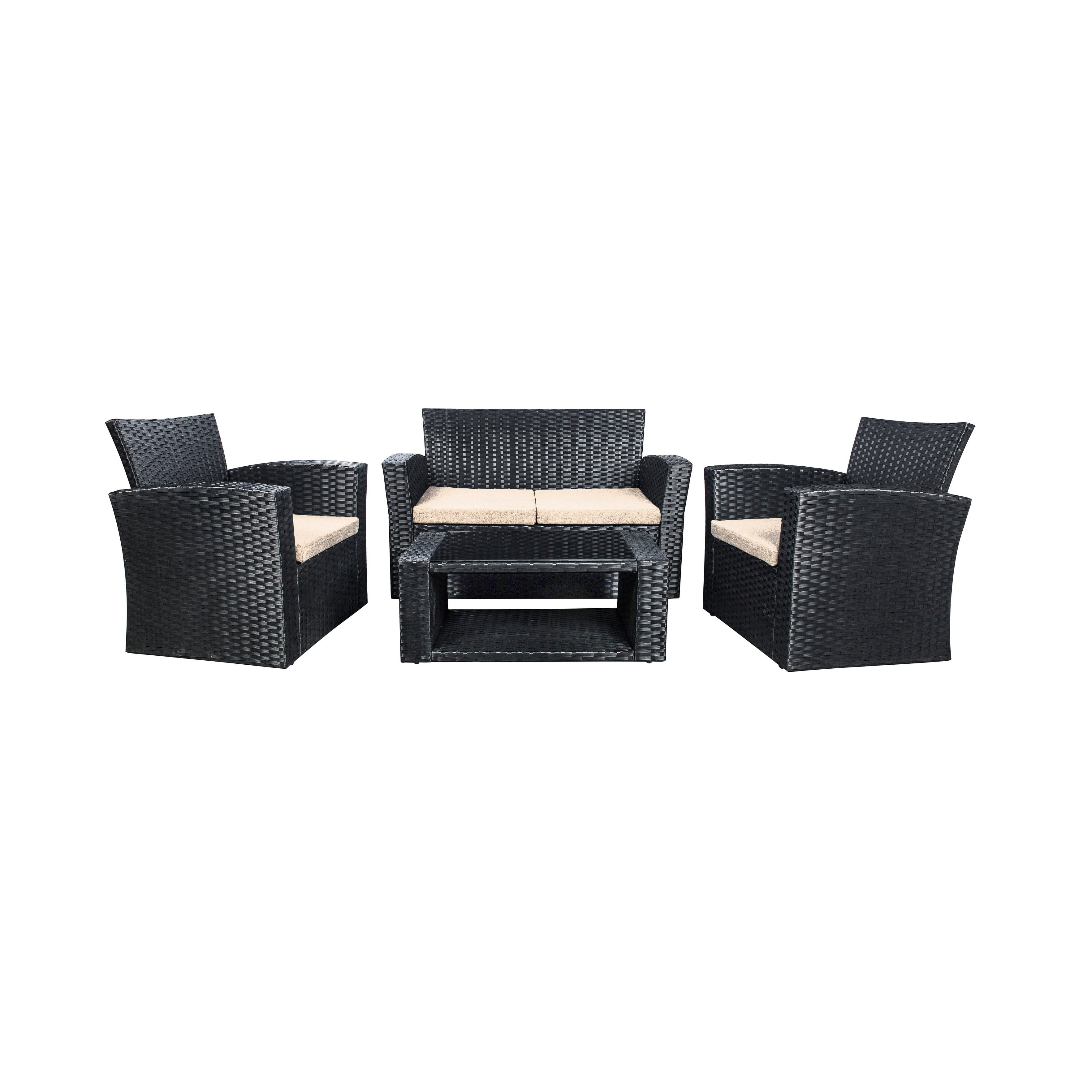 4-Piece Conversation Outdoor Patio Sofa Set with Cushions, Black/Beige