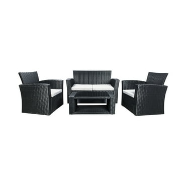 4-Piece Conversation Outdoor Patio Sofa Set with Cushions, Black/White