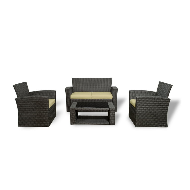 4 Piece Conversation Outdoor Patio Sofa Set With Cushions Gray Beige Com