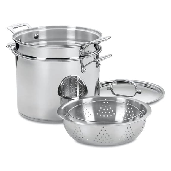4-Piece Cookware Set, 12 Quarts, Chef's Classic Stainless Steel Pasta/Steamer, 77-412P1