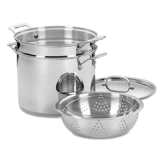4-Piece Cookware Set, 12 Quarts, Chef's Classic Stainless Steel Pasta/Steamer, 77-412P1