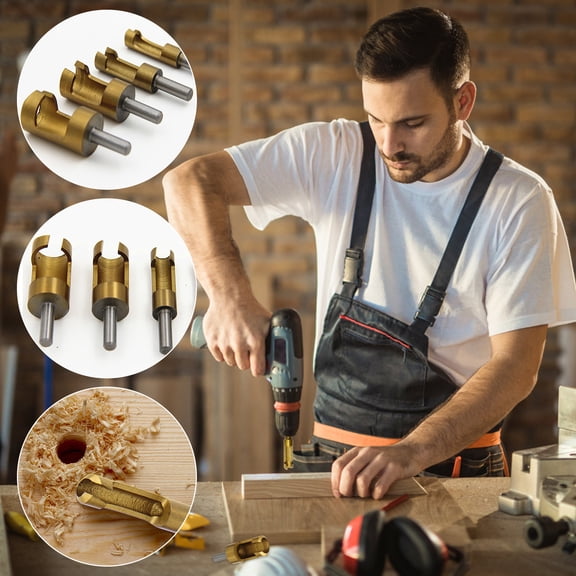4-Piece Cork Drill Bit Set, Barrel Plug Cutter Kit - High Carbon Steel Hole Opener for Woodworking, Hand Drill & Power Tools