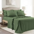 thumbnail image 1 of 4 Piece Corner Ruffle Sheet Set, 3" Inch Corner Ruffle On Flat Sheet, 15 Inch Deep Pocket, 100% Egyptian Cotton, 800 TC, Olympic Queen Size, Solid Moss, 1 of 6