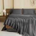 thumbnail image 1 of 4 Piece Corner Ruffle Sheet Set, 6" Inch Corner Ruffle On Flat Sheet And Pillowcases, 15 Inch Deep Pocket, 100% Egyptian Cotton, 800 TC, Queen Size, Solid Dark Grey, 1 of 6