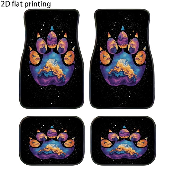 4-Piece Cosmic Star Patterns Claw Marks of Types of Car Floor Mats, Universal Fit Polyester All Weather Auto Floor Liners for Cars Trucks Suvs, Anti-Slip Easy Clean Interior Set