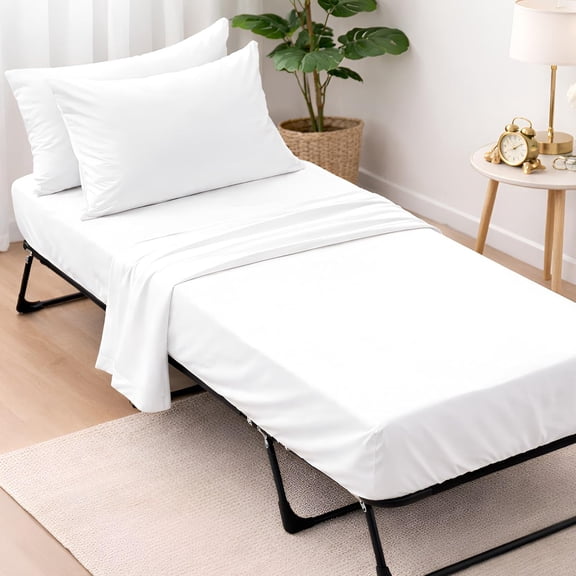 4 Piece Cot Sheets Set 30" X 75" with 6 Inch Deep Pocket White Solid, 100% Egyptian Cotton Cot Sheets, Perfect for Narrow Twin, Camp Bunk,Trifold Mattress, Guest Bed Replacement