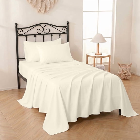 4 Piece Cot Sheets Set 30" x 75" with 9 Inch Deep 100% Egyptian Cotton 400 Thread Count Cot Bed Sheets for Narrow Twin, Camp Bunk, Includes 1 Fitted , 1 Flat & 2 Pillowcases – Ivory Solid