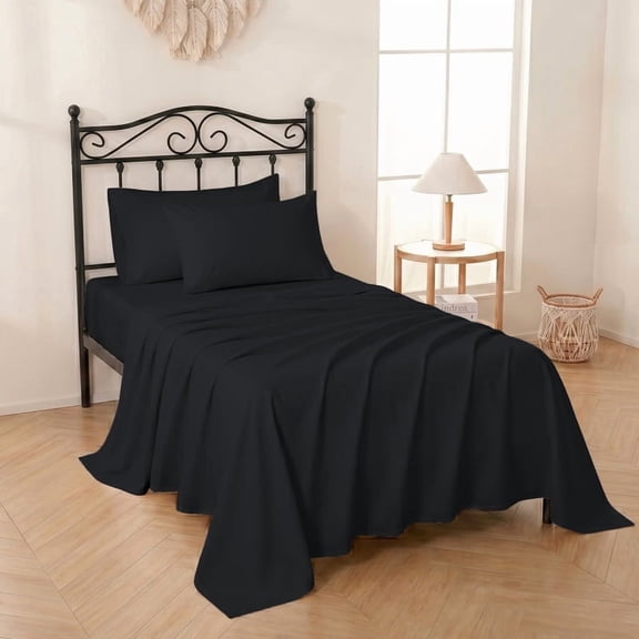 4 Piece Cot Sheets Set Black Solid Size ( 30" x 75"), 100% Egyptian Cotton Cot Bed Sheets, Ultra Soft Breathable Easy-Fit 10 Inch Deep Pocket, No Slip for Narrow Twin, Camp Bunk & Guest Bed