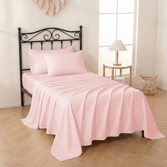 4 Piece Cot Sheets Set Blush-Pink Solid Size ( 25" x 75"), 100% Egyptian Cotton Cot Bed Sheets, Ultra Soft Breathable Easy-Fit 8 Inch Deep Pocket, No Slip for Narrow Twin, Camp Bunk & Guest Bed