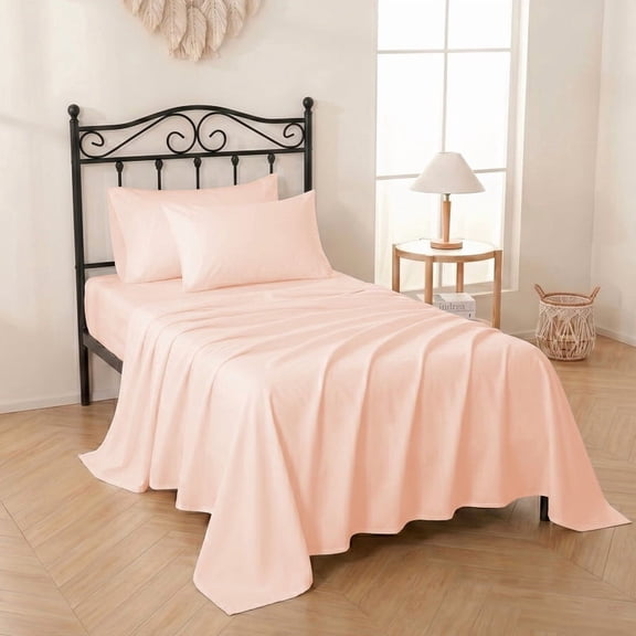 4 Piece Cot Sheets Set Peach Solid Size (25" x 75"), 100% Egyptian Cotton Cot Bed Sheets, Ultra Soft Breathable Easy-Fit 10 Inch Deep Pocket, No Slip for Narrow Twin, Camp Bunk & Guest Bed