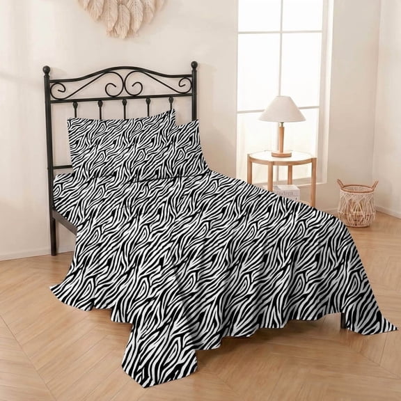 4 Piece Cot Sheets Set Zebra Print Size ( 25" x 75"), 100% Egyptian Cotton Cot Bed Sheets, Ultra Soft Breathable Easy-Fit 8 Inch Deep Pocket, No Slip for Narrow Twin, Camp Bunk & Guest Bed