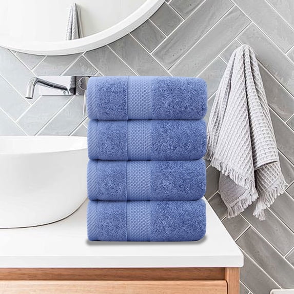 4 Piece Cotton Bath Towel Set, Soft Absorbent Quick Dry Towels for Bathroom, Home, Gym, Spa & Travel, 13.78 X 29.53 Inch Blue