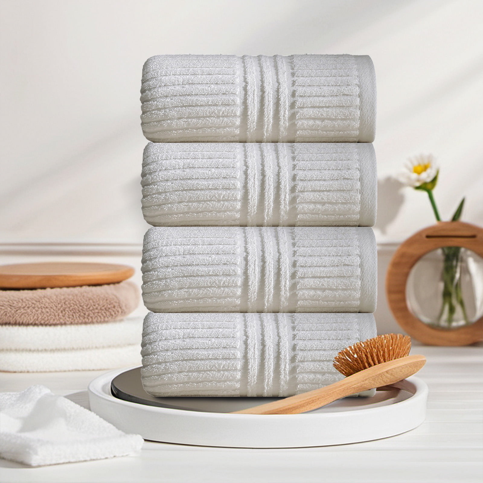4-Piece Cotton Bath Towel Set, Thick and Soft Absorbent Towels for ...
