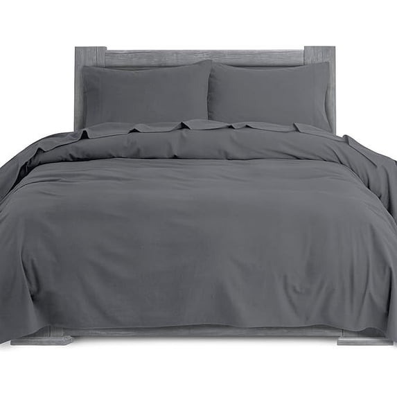4-Piece Cotton Flannel Sheet Set, Deep Pocket Fitted, Cali King, Gray