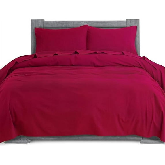 4-Piece Cotton Flannel Sheet Set, Deep Pocket Fitted, Full, Burgundy