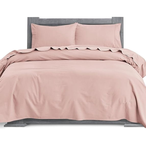 4-Piece Cotton Flannel Sheet Set, Deep Pocket Fitted, Full, Dusty Rose