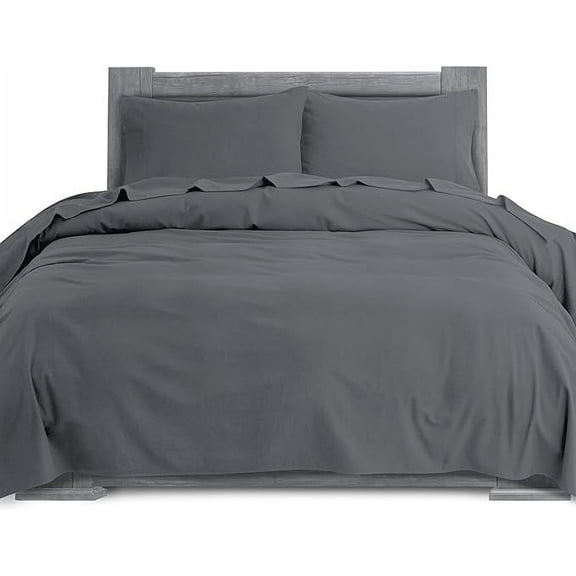 4-Piece Cotton Flannel Sheet Set, Deep Pocket Fitted, King, Gray