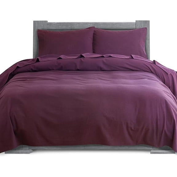 4-Piece Cotton Flannel Sheet Set, Deep Pocket Fitted, King, Purple