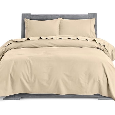 4-Piece Cotton Flannel Sheet Set, Deep Pocket Fitted, Queen, Linen