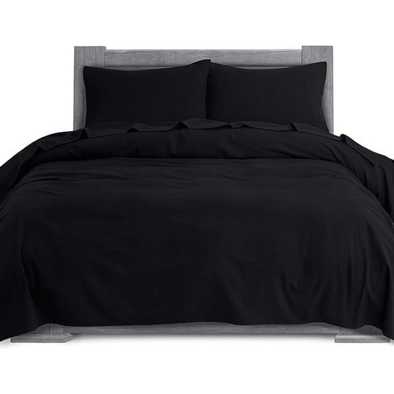 Elegant Comfort 4-Piece Cotton Flannel Sheet Set, Deep Pocket Fitted, Twin, Black