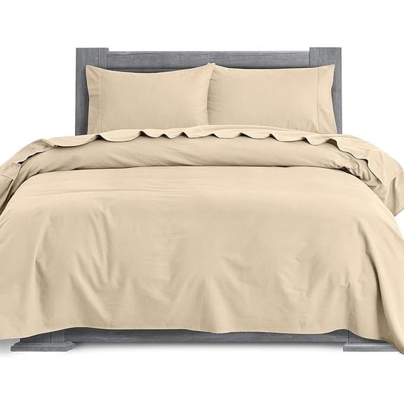 Elegant Comfort 4-Piece Cotton Flannel Sheet Set, Deep Pocket Fitted, Twin, Linen