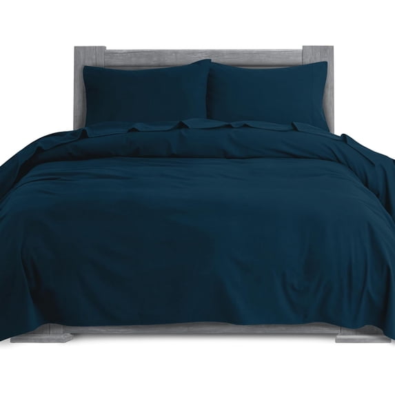 Elegant Comfort 4-Piece Cotton Flannel Sheet Set, Deep Pocket Fitted, Twin, Navy