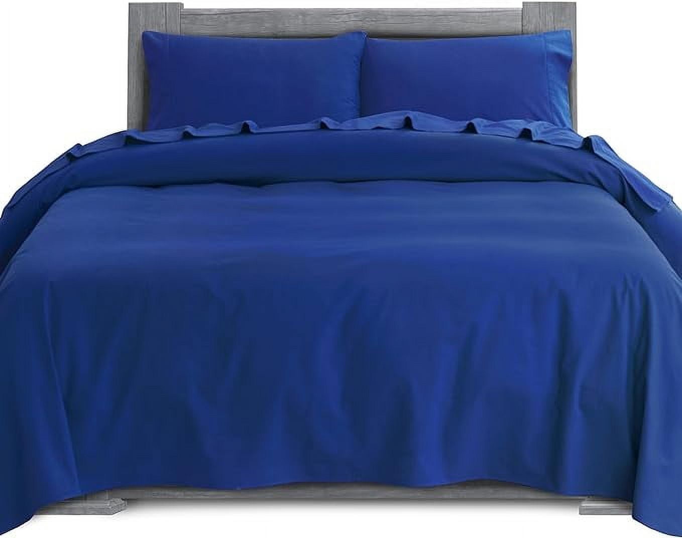 4-Piece Cotton Flannel Sheet Set, Deep Pocket Fitted, Twin, Royal Blue