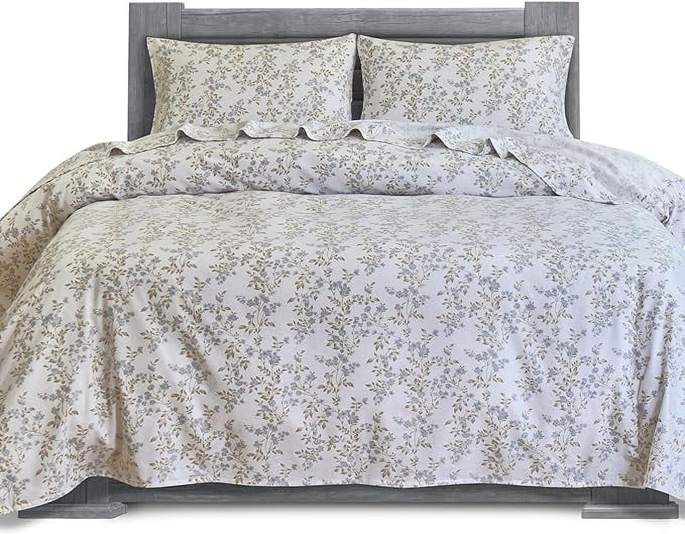 4-Piece Cotton Flannel Sheet Set, Deep Pocket Fitted, Twin XL, Maya Flower