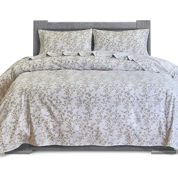 Elegant Comfort 4-Piece Cotton Flannel Sheet Set, Deep Pocket Fitted, Twin XL, Maya Flower