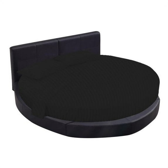4 Piece Cotton Round Bedsheet 100% Egyptian Cotton, 22" Deep Pocket,92" Diameter, 400 TC, Round Sheet Set, Super Soft, Luxury and Easy Care -Black Stripe, Twin XL Size