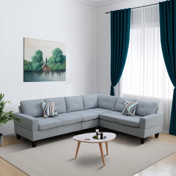 4-Piece Couch Living Room Sofa Set, 6 Seater Modular Sectional Couch L Shaped Corner Sofa, Grey