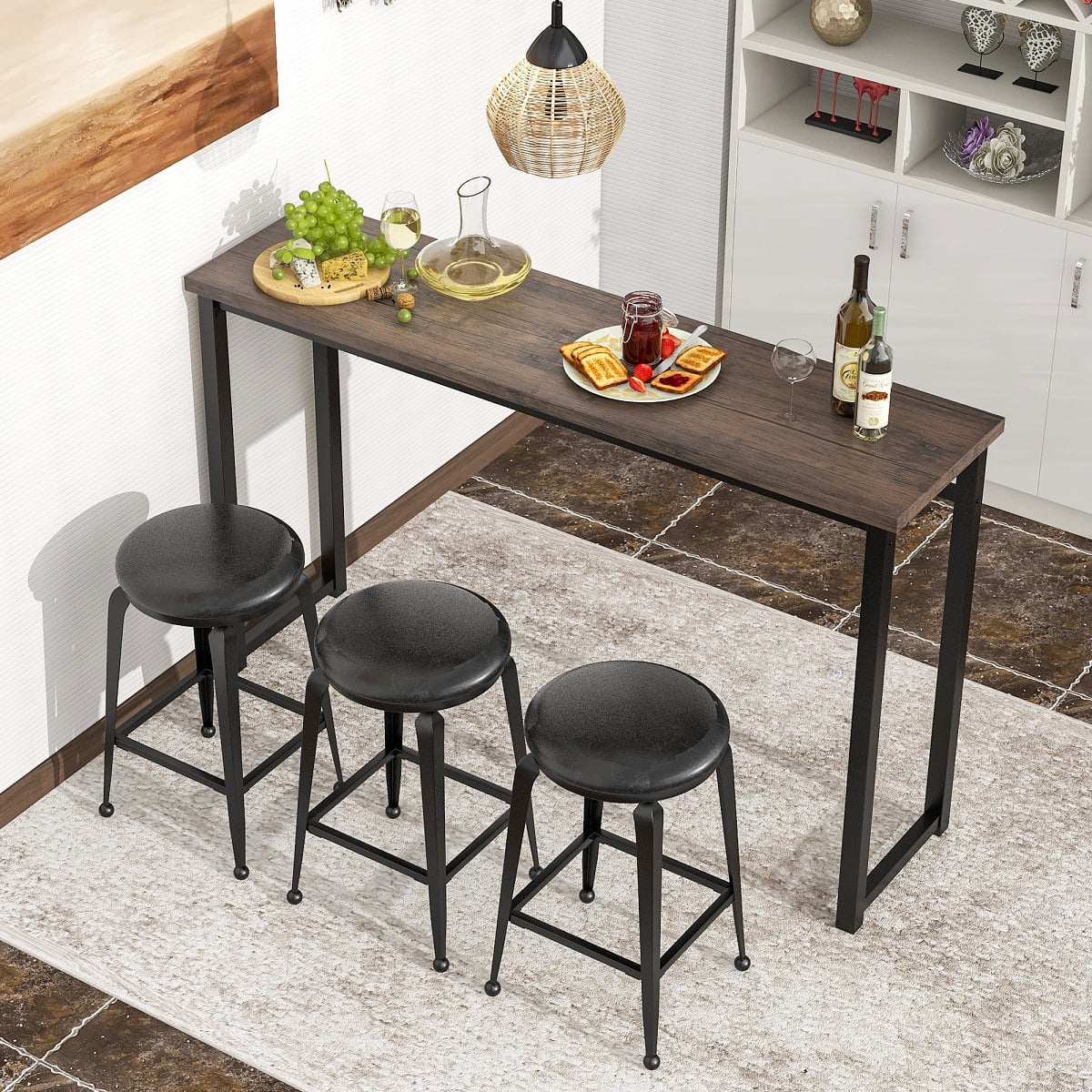 4-Piece Counter Height Bar Table and Chairs Set, Modern Kitchen Dining ...