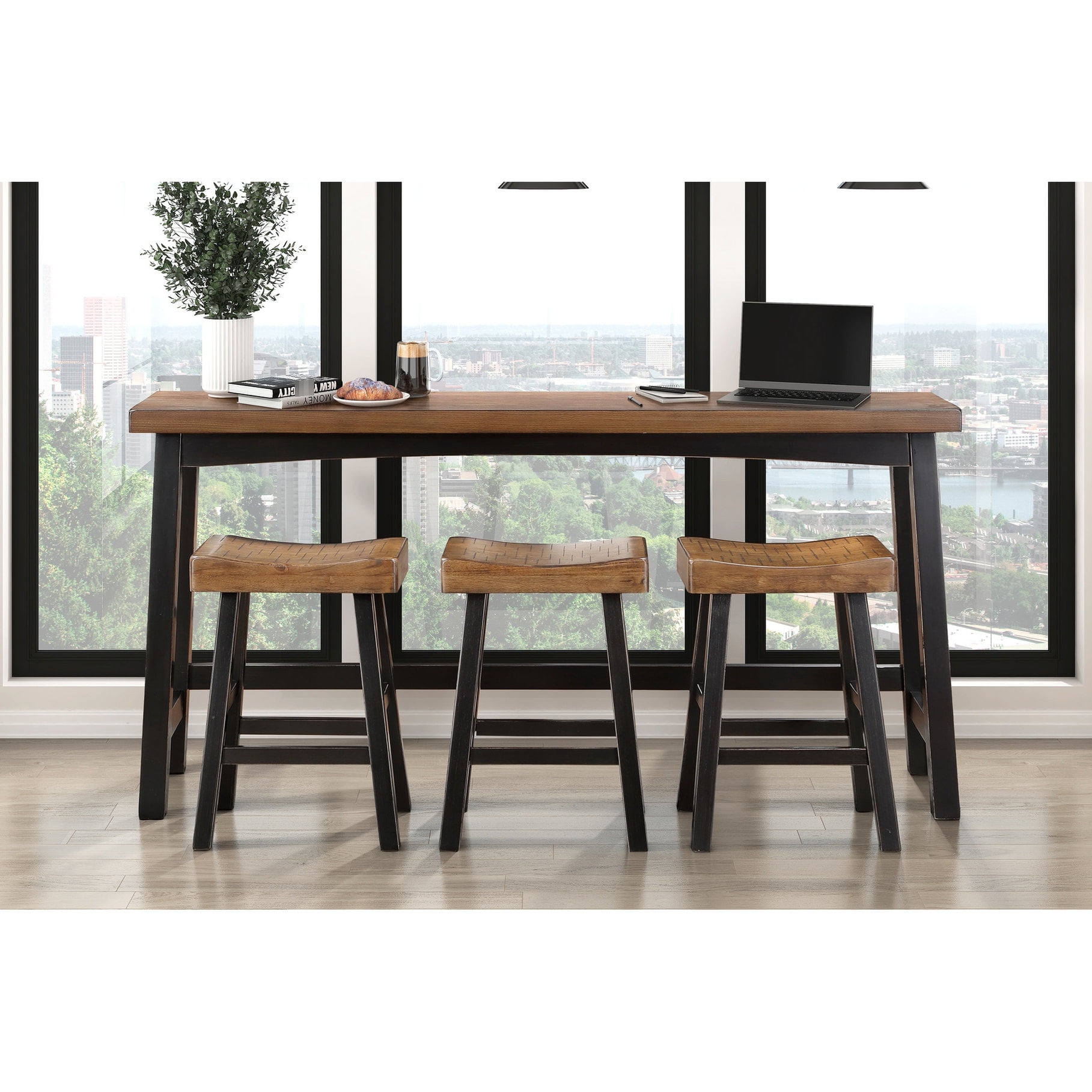 4-Piece Counter Height Combination | Table and Stools in 2-Tone ...
