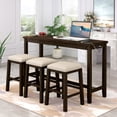 thumbnail image 1 of 4 Piece Counter Height Dining Table Set Kitchen Table with Fabric Padded Stools Rustic Bar Dining Set with Socket, 1 of 7