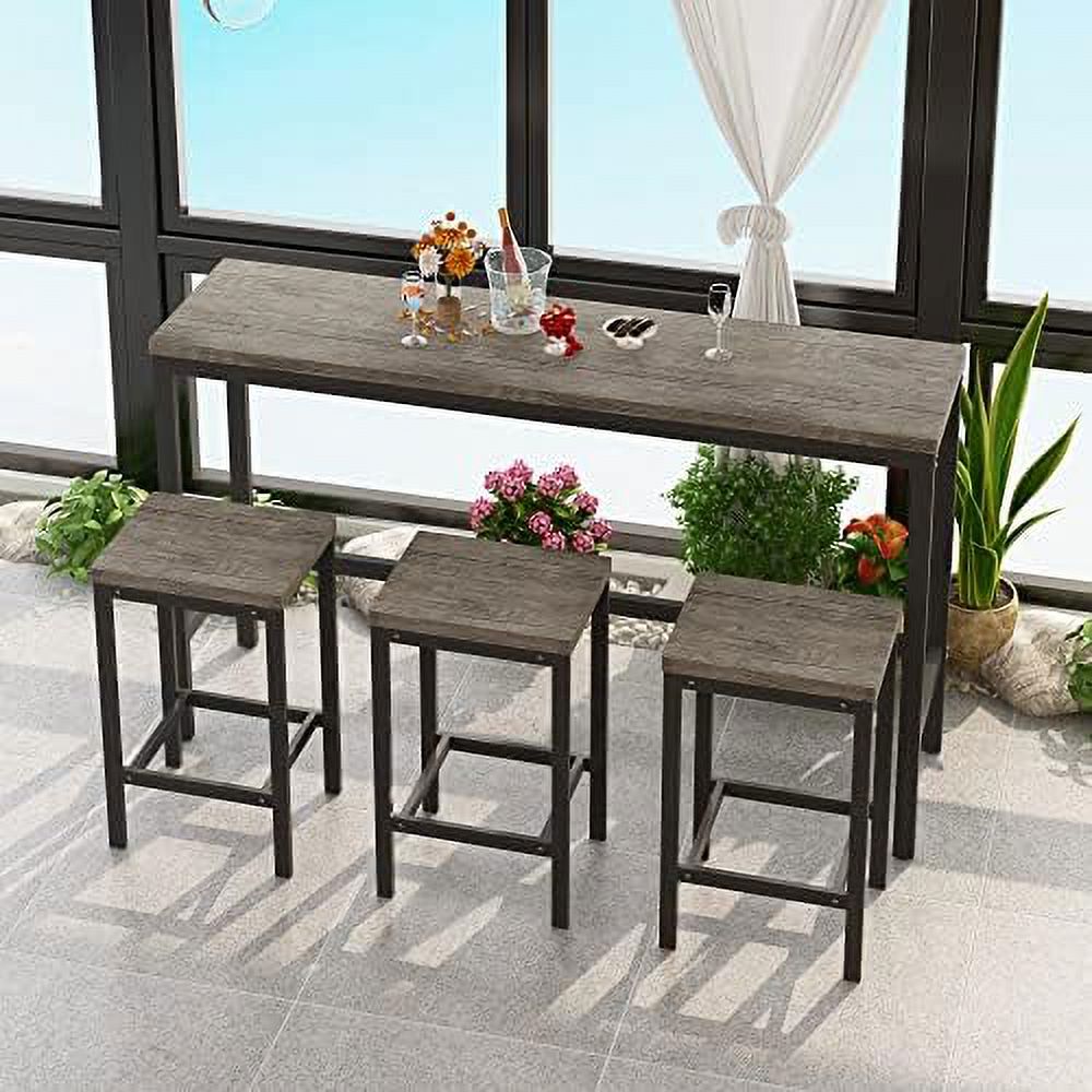 4Piece Counter Height Extra Long Dining Table Set with 3 Stools and Side Table with Footrest