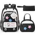 thumbnail image 1 of 4-Piece Cute Backpack Set - Waterproof Backpack with Lunch Box, Pencil Case & Headphone Bag Set, Black & White, 1 of 9