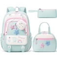 thumbnail image 1 of 4-Piece Cute Backpack Set - Waterproof Backpack with Lunch Box, Pencil Case & Headphone Bag Set, Green & Pink, 1 of 4