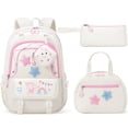 thumbnail image 1 of 4-Piece Cute Backpack Set - Waterproof Backpack with Lunch Box, Pencil Case & Headphone Bag Set, White & Pink, 1 of 9