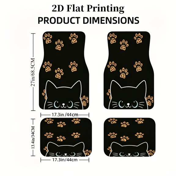 4-Piece Cute Kitten Sedans Hatchbacks Water Absorbent Washable Kitten Car Floor Mats, Universal Fit Polyester All Weather Auto Floor Liners for Cars Trucks Suvs, Anti-Slip Easy Clean Interior Set