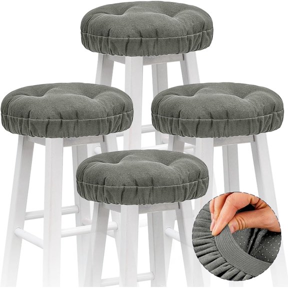 4-Piece Dark Gray 14.2 Inch Round Bar Stool Cushions with Elastic Band and Nonslip Backing