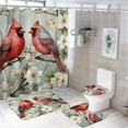 thumbnail image 1 of 4 Piece Decor Shower Curtains Sets Cardinals Redbird Dogwoods with Rugs Include Waterproof Shower Curtain Non-Slip Rug Toilet Lid Cover Bath Mat Christmas Cardinal 12 Hooks for Bathtub Decor, 1 of 8