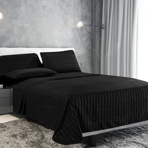 4 Piece Deep Pocket Bed Sheet Set, Full Size Stripe Sheet Set, Ultra Soft 100% Cotton Sheets, 400 Thread Count