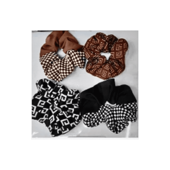 4-Piece Designer Print Scrunchie Set Abstract & Checkered Hair Ties for Everyday and Trendy Looks