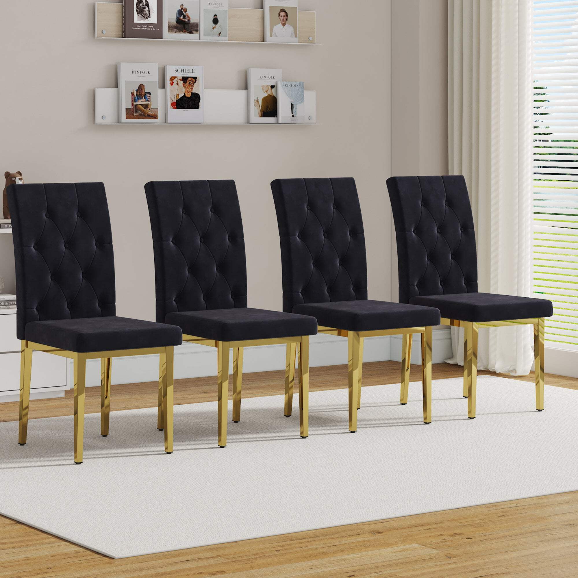 Modern Black Velvet Seat Dining Chairs Set of 4 for Kitchen, Living, Dining Room